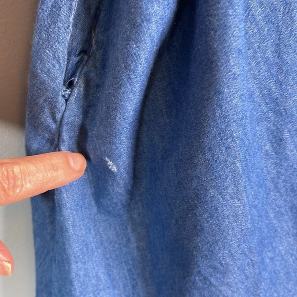 MODCLOTH Chambray Ruffled Mini Skirt Blue Medium Wash Pockets Cotton Plus 4X - Picture 9 of 11